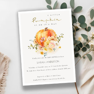 Naranja floral Calabaza otoñal Invitación a Baby S