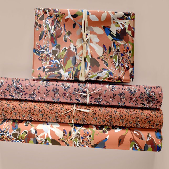 Naranja floral de color acuático con hojas moderna (Modern Leaves Berries Watercolor Floral Orange Wrapping Paper Sheets from Studio Posies. )