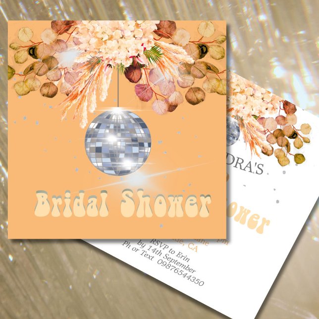 Naranja floral Disco Ball Bridal Shower Invitación (Subido por el creador)