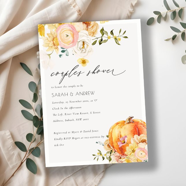 Naranja floral Invitación a duchas de las parejas  (Subido por el creador)