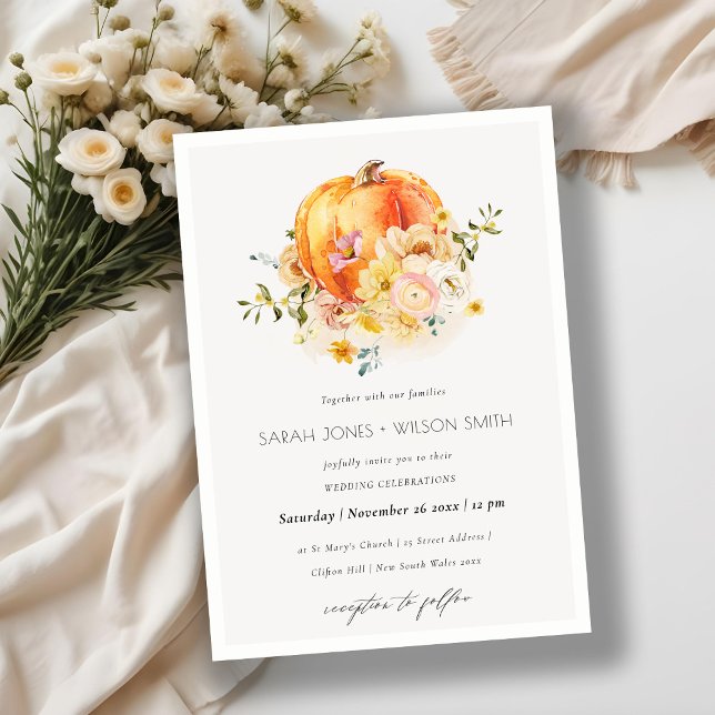 Naranja floral Invitación a la boda de la calabaza (Subido por el creador)