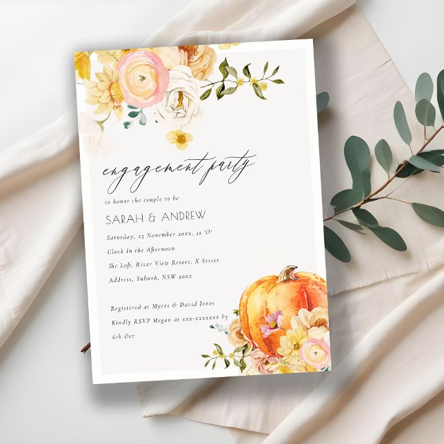 Naranja floral Invitación al compromiso de calabaz (Subido por el creador)