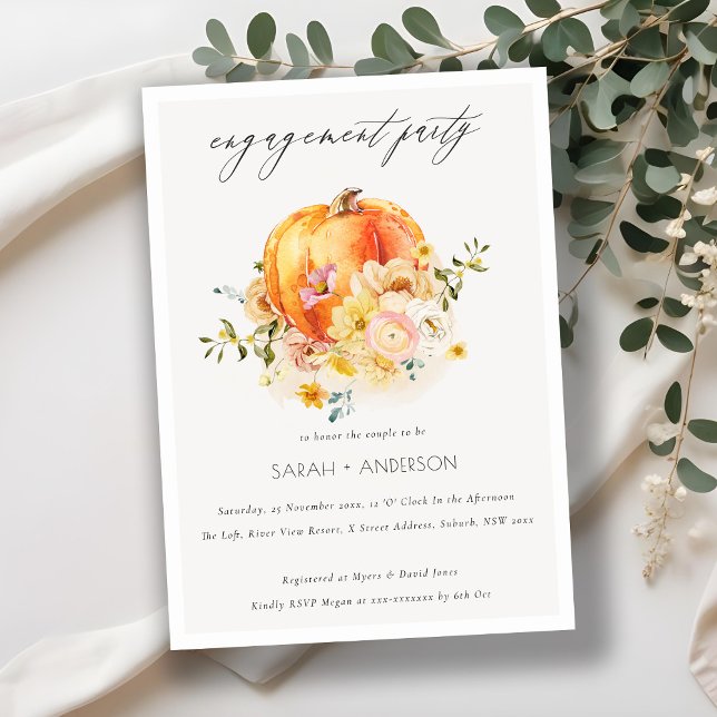 Naranja floral Invitación al compromiso de calabaz (Subido por el creador)