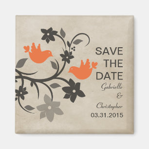 Naranja Floral Lovebirds Salvar el imán de fecha