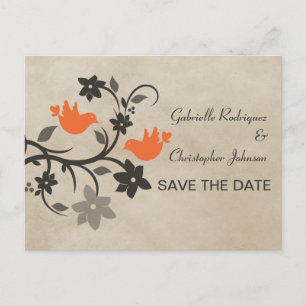 Naranja Floral Lovebirds Salven la tarjeta postal 