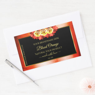 Naranja floral Mármol rojo Rosas de etiquetas de p