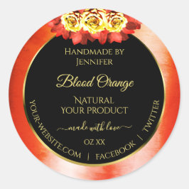 Naranja floral Mármol rojo Rosas de etiquetas de p