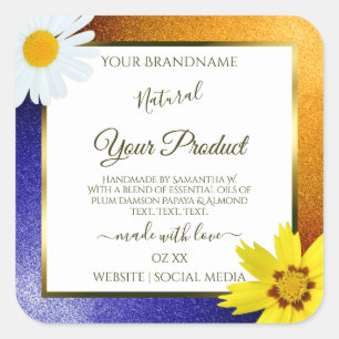 Naranja floral Purpurina azul Etiquetas de product