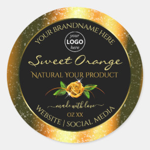 Naranja floral Purpurina Etiquetas negras de produ