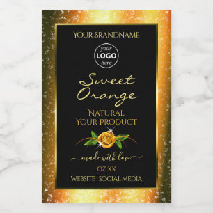 Naranja floral Purpurina Etiquetas negras de produ