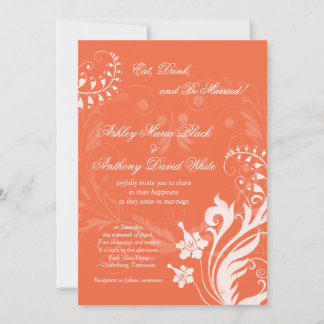 Naranja floral vintage e invitación a la boda blan