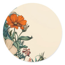 Naranja Floral Vintage Pegatina de Invitación Verd
