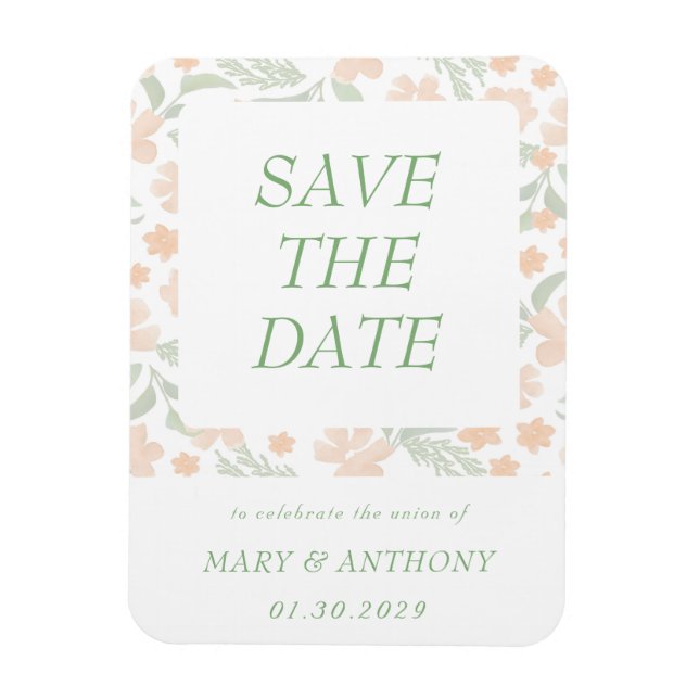 Naranja Floral Watercolor Guardar el imán de fecha (Vertical)