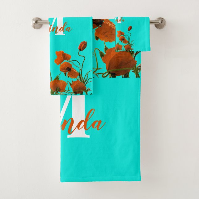 Naranja Flores de amapola Monogramas Florales Pers (In situ)