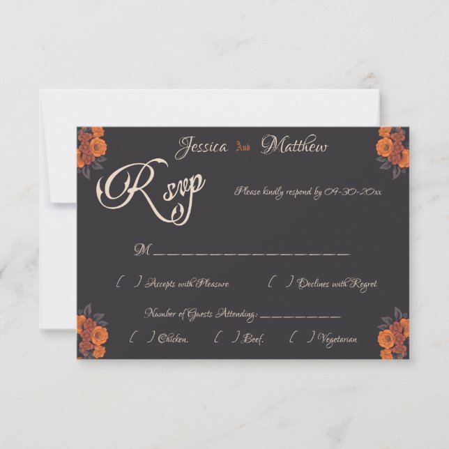 Naranja Flores Elegante tarjeta RSVP formal (Anverso)