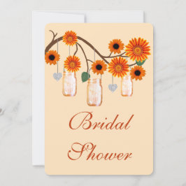 Naranja Flores Mason Jars Bridal Shower Invitación