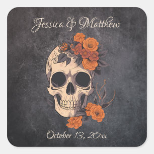 Naranja Flores Pegatina elegante de bodas