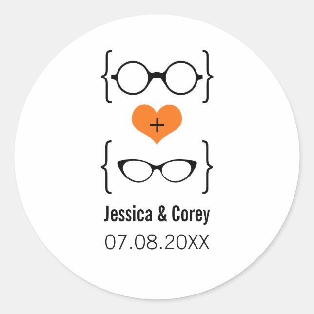 Naranja Gafas Geeky Pegatinas de bodas (Anverso)