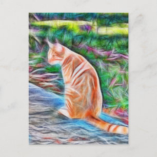 Naranja gato sentado en una tarjeta postal de ruta