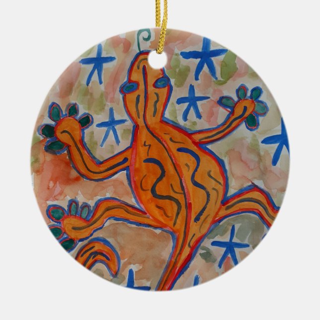 Naranja Gecko Ornamento cerámico (Frente)