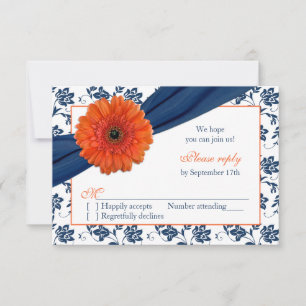 Naranja Gerber Azul Marino Damask Floral RSVP de B