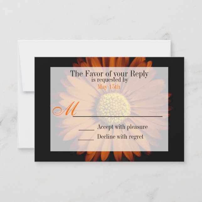 Naranja Gerber Daisy Flower Wedding RSVP (Anverso)