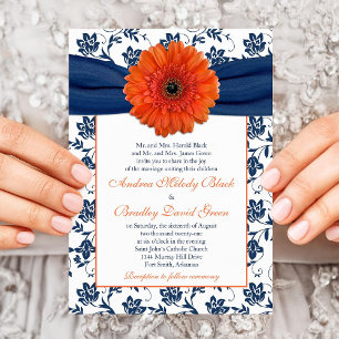 Naranja Gerber Daisy Navy Invitación a la boda flo