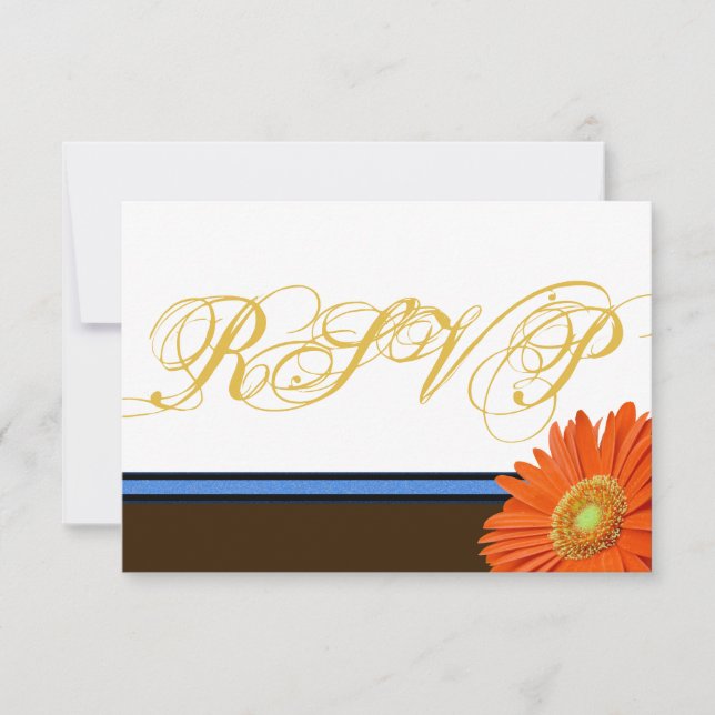 Naranja Gerbera Blue Brown con Gold Script RSVP (Anverso)