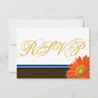 Naranja Gerbera Blue Brown con Gold Script RSVP