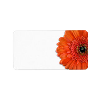 Naranja Gerbera Daisy Boda Etiquetas en blanco
