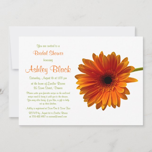 Naranja Gerbera Daisy Bridal Shower Invitación (Anverso)
