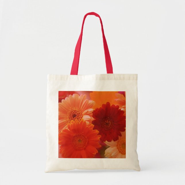 Naranja Gerbera Daisy Flores Bolsas de Arte Tote (Frente)