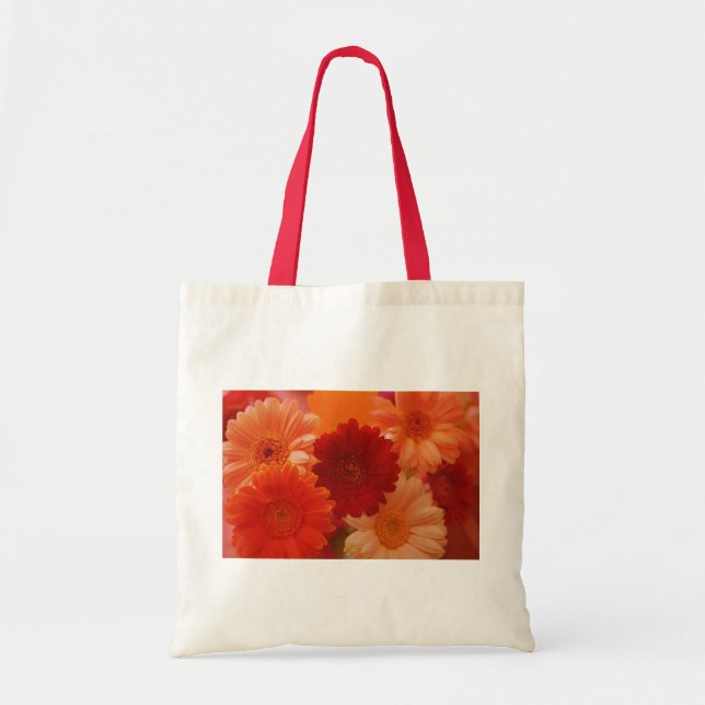 Naranja Gerbera Daisy Flores Bolsas de Arte Tote (Frente)