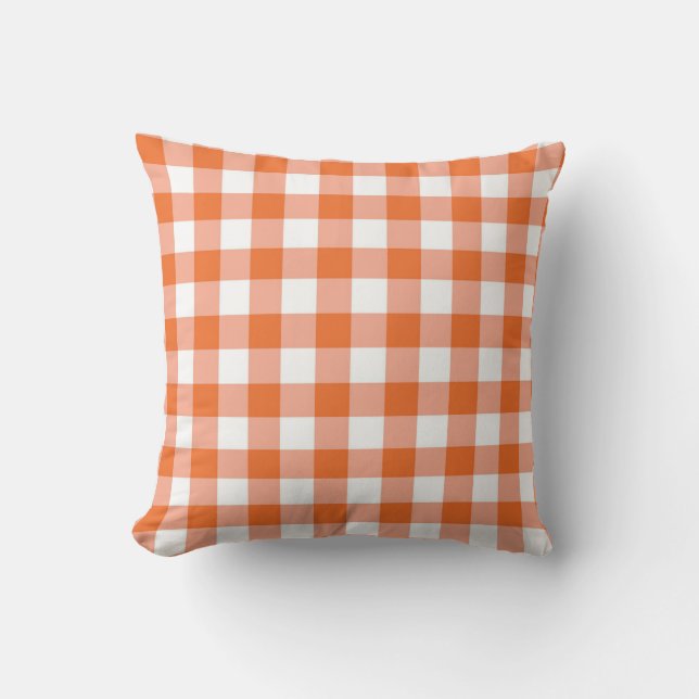 Naranja Gingham Cojín decorativo reversible (Anverso)