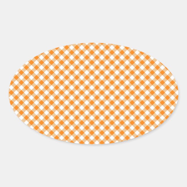 Naranja Gingham Fondo Pegatina Oval (Anverso)