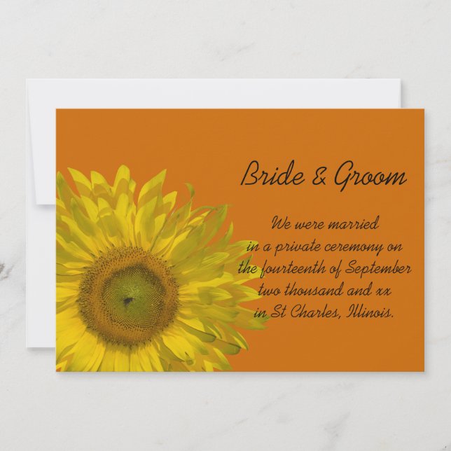 Naranja girasol Matrimonio / Invitación de Elopeme (Anverso)