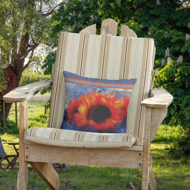 Naranja girasoles con Cojín decorativo de rayas (Subido por el creador)