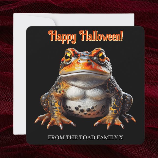 Naranja gótico y sapo negro Feliz tarjeta de Hallo (Happy Halloween Gothic Witchy Toad Orange Black personalized frameable art card Dark Academia)