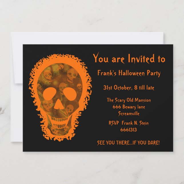 Naranja grande del cráneo "usted es" invitación (Anverso)