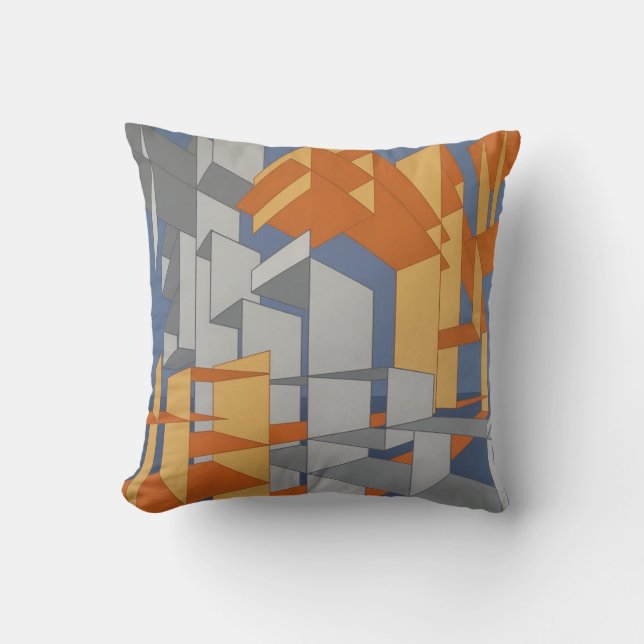 Naranja, gris, Cojín decorativo azul (Anverso)