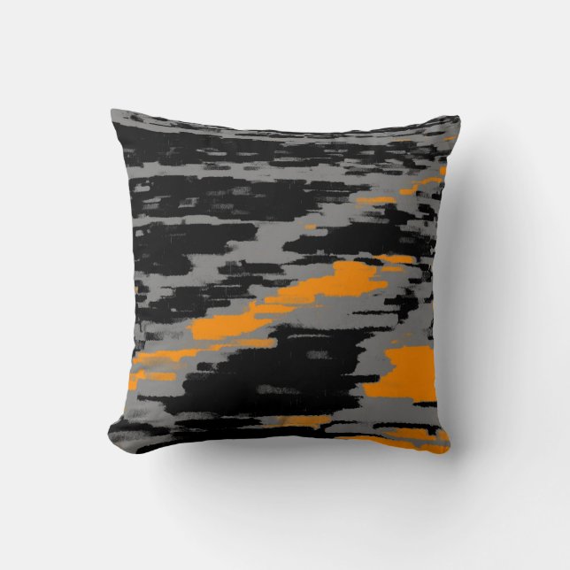 Naranja Gris Negro Abstract Wave almohada retro (Anverso)