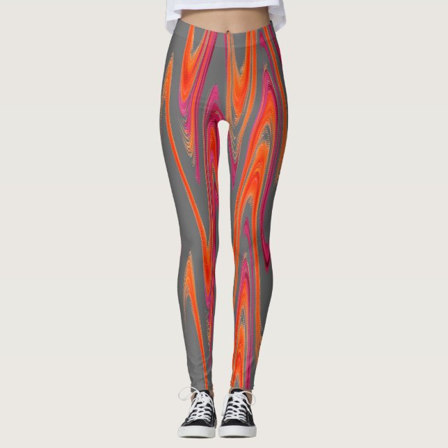 Naranja gris Patrón rosa Pantalones de yoga hechos (Anverso)