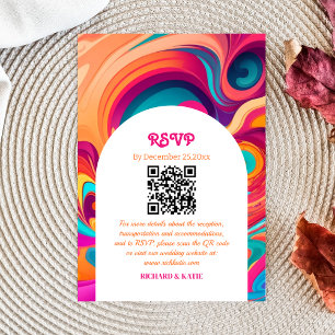 Naranja Groovy Retro  Funky rosa código QR RSVP