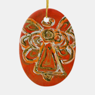Naranja Guardian Angel Art Holiday Ornamento