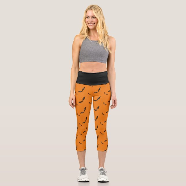 Naranja Halloween/bat Capri Leggings (Anverso)