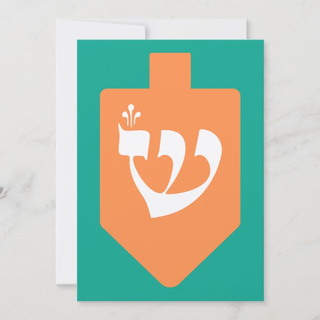 Naranja Hanukkah Dreidel w. Letra hebrea shin (Anverso)
