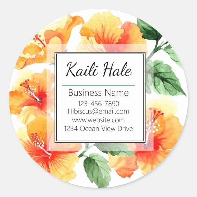 Naranja Hibiscus Flower Business Card Pegatina (Anverso)