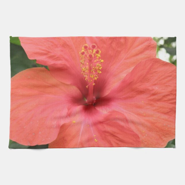 Naranja Hibiscus Flower Macro Kitchen Toalla (Horizontal)