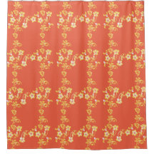 Naranja Hibiscus Print Shower Cortina