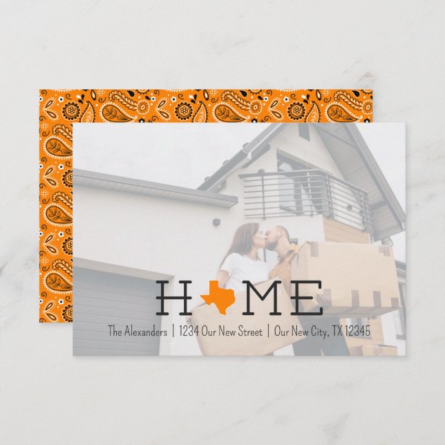 Naranja HOME Texas Moving Invitación (Anverso / Reverso)